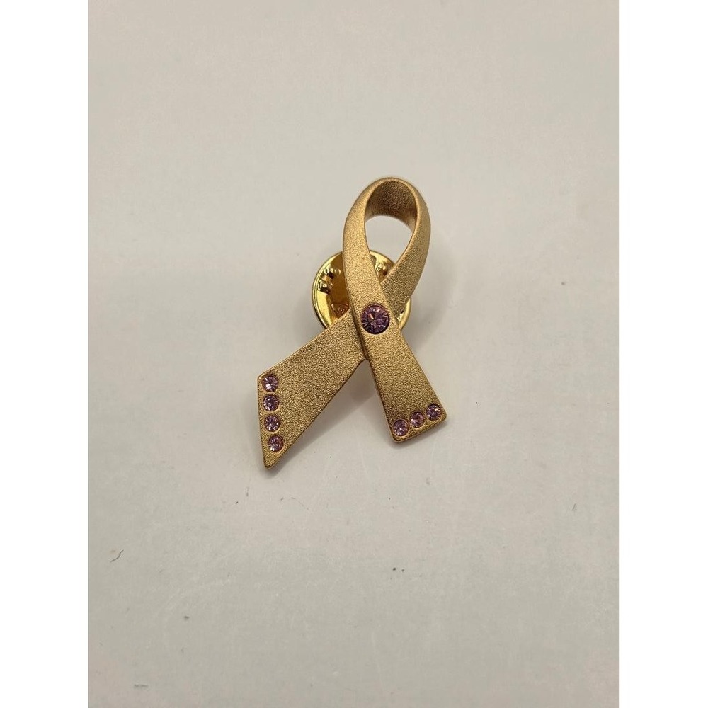 Pink Rhinestones Ribbon Breast Cancer Awareness Vintage AVON Tie Tack Lapel Pin